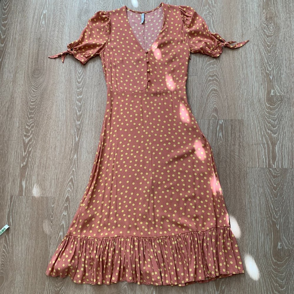 Mango MNG Women's Polka-Dot Ruffled Midi Dress Size 4 (Pre-owned, but like new)